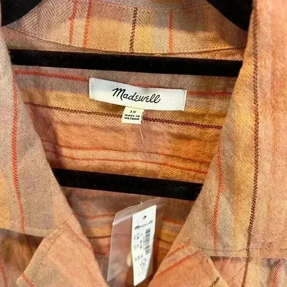 MADEWELL 1X Womens' Stripe Cotton Linen Button down Short Sleeve Shirt NWT - Picture 3 of 6